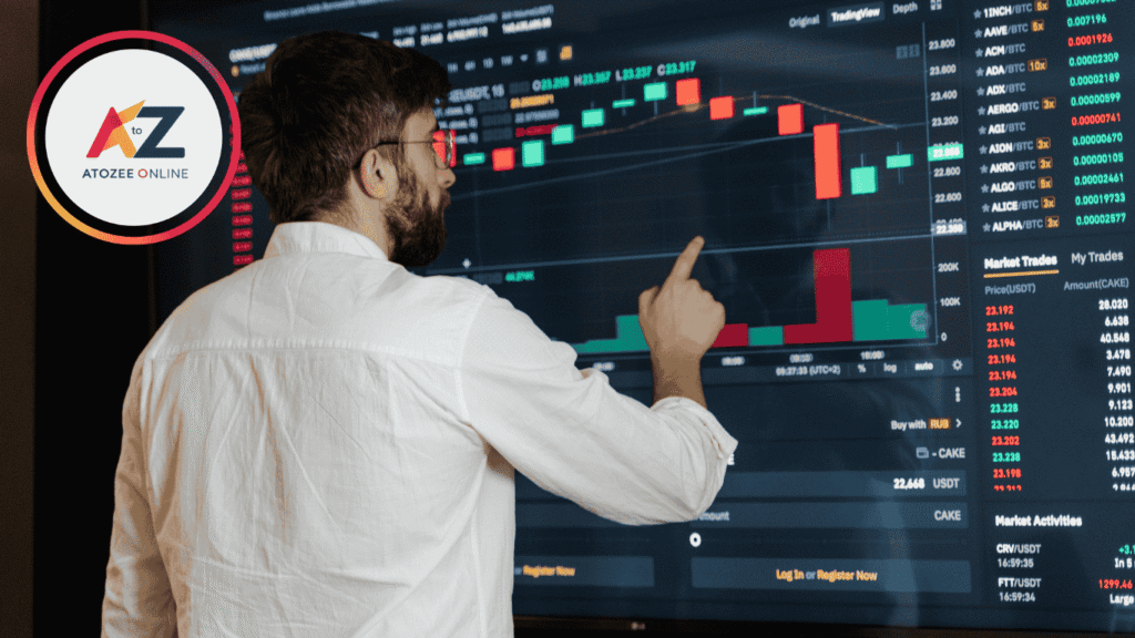an monitoring financial graph on digital screen, reflecting real-time stock trading trends"